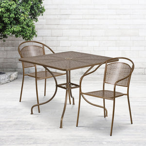 English Elm Oia Commercial Grade Indoor-Outdoor Patio Table Set with Elegant Round Chairs for Stylish Dining Gold 35.5" Square CO-35SQ-03CHR2-GD-GG