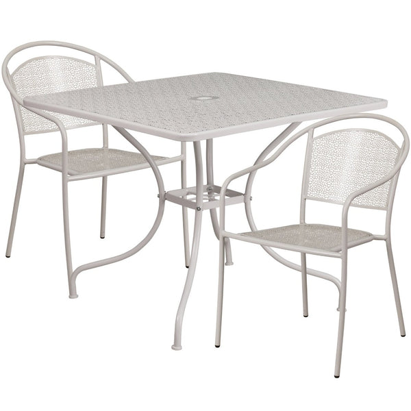 English Elm Oia Commercial Grade Indoor-Outdoor Patio Table Set with Elegant Round Chairs for Stylish Dining Light Gray 35.5" Square CO-35SQ-03CHR2-SIL-GG