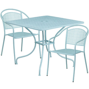 English Elm Oia Commercial Grade Indoor-Outdoor Patio Table Set with Elegant Round Chairs for Stylish Dining Sky Blue 35.5" Square CO-35SQ-03CHR2-SKY-GG