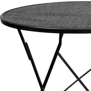 English Elm Oia Commercial Grade Folding Patio Table with Elegant Rain Flower Top for Indoor-Outdoor Use Black 30" Round CO-4-BK-GG