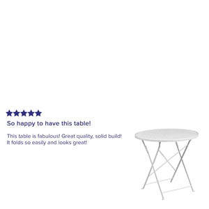 English Elm Oia Commercial Grade Folding Patio Table with Elegant Rain Flower Top for Indoor-Outdoor Use White 30" Round CO-4-WH-GG