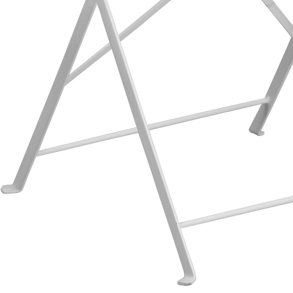 English Elm Oia Commercial Grade Folding Patio Table with Elegant Rain Flower Top for Indoor-Outdoor Use White 30" Round CO-4-WH-GG