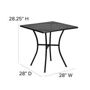 English Elm Oia Commercial-Grade Square Steel Patio Table for Indoor and Outdoor Dining in Elegant Bistro Style Black 28" Square CO-5-BK-GG