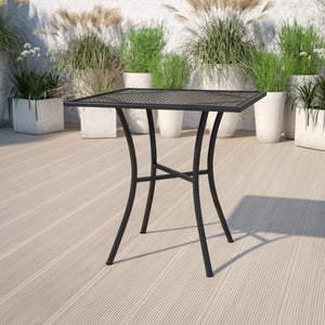 English Elm Oia Commercial-Grade Square Steel Patio Table for Indoor and Outdoor Dining in Elegant Bistro Style Black 28" Square CO-5-BK-GG