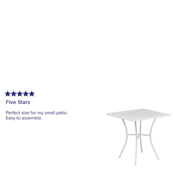 English Elm Oia Commercial-Grade Square Steel Patio Table for Indoor and Outdoor Dining in Elegant Bistro Style White 28" Square CO-5-WH-GG