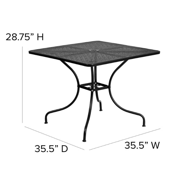 English Elm Oia Commercial-Grade Steel Patio Table with Umbrella Hole – Perfect for Outdoor Dining Spaces Black 35.5" Square CO-6-BK-GG