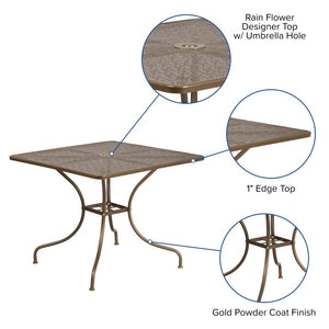 English Elm Oia Commercial-Grade Steel Patio Table with Umbrella Hole – Perfect for Outdoor Dining Spaces Gold 35.5" Square CO-6-GD-GG