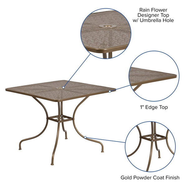 English Elm Oia Commercial-Grade Steel Patio Table with Umbrella Hole – Perfect for Outdoor Dining Spaces Gold 35.5" Square CO-6-GD-GG
