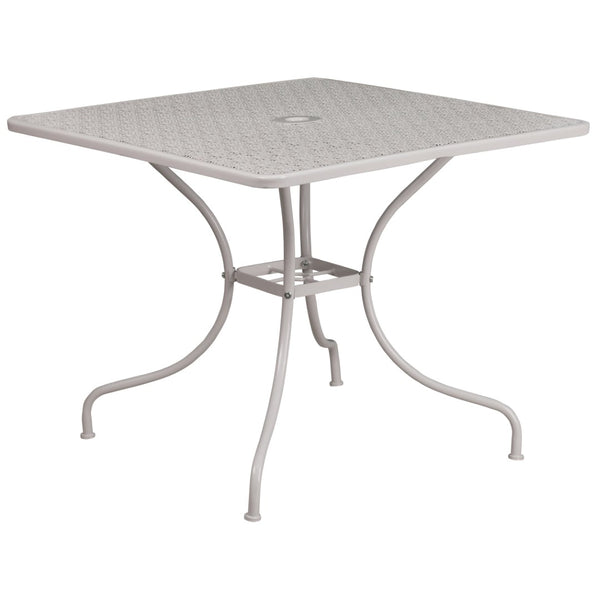 English Elm Oia Commercial-Grade Steel Patio Table with Umbrella Hole – Perfect for Outdoor Dining Spaces Light Gray 35.5" Square CO-6-SIL-GG