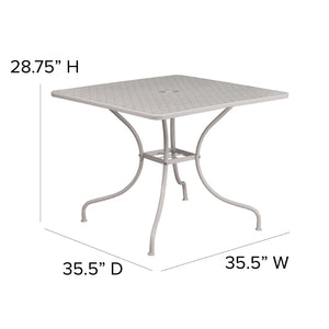 English Elm Oia Commercial-Grade Steel Patio Table with Umbrella Hole – Perfect for Outdoor Dining Spaces Light Gray 35.5" Square CO-6-SIL-GG