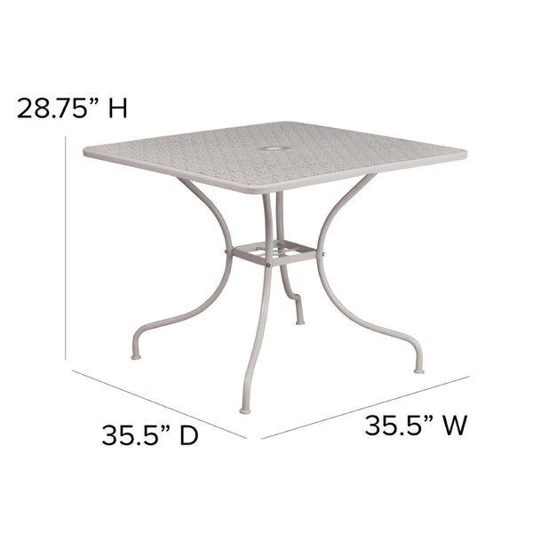 English Elm Oia Commercial-Grade Steel Patio Table with Umbrella Hole – Perfect for Outdoor Dining Spaces Light Gray 35.5" Square CO-6-SIL-GG