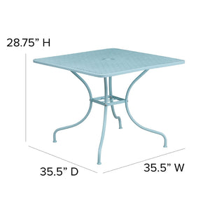 English Elm Oia Commercial-Grade Steel Patio Table with Umbrella Hole – Perfect for Outdoor Dining Spaces Sky Blue 35.5" Square CO-6-SKY-GG