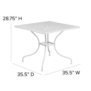 English Elm Oia Commercial-Grade Steel Patio Table with Umbrella Hole – Perfect for Outdoor Dining Spaces White 35.5" Square CO-6-WH-GG