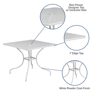 English Elm Oia Commercial-Grade Steel Patio Table with Umbrella Hole – Perfect for Outdoor Dining Spaces White 35.5" Square CO-6-WH-GG