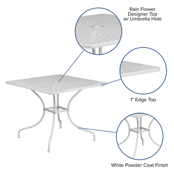 English Elm Oia Commercial-Grade Steel Patio Table with Umbrella Hole – Perfect for Outdoor Dining Spaces White 35.5" Square CO-6-WH-GG