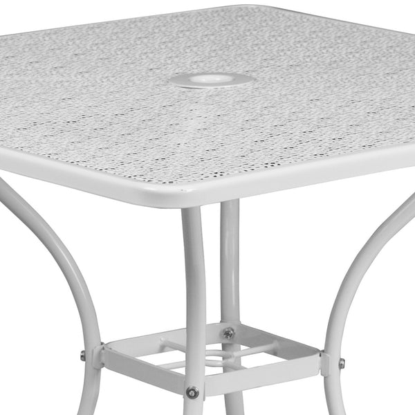 English Elm Oia Commercial-Grade Steel Patio Table with Umbrella Hole – Perfect for Outdoor Dining Spaces White 35.5" Square CO-6-WH-GG