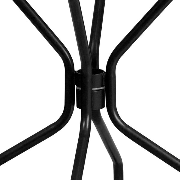 English Elm Oia Commercial-Grade Steel Patio Table with Elegant Rain Flower Top and Umbrella Hole for Any Setting Black 35.25" Round CO-7-BK-GG