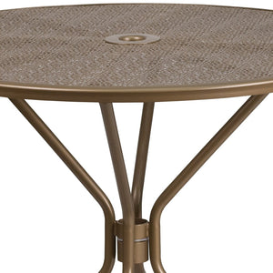 English Elm Oia Commercial-Grade Steel Patio Table with Elegant Rain Flower Top and Umbrella Hole for Any Setting Gold 35.25" Round CO-7-GD-GG