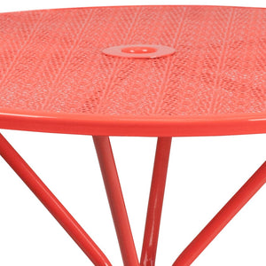 English Elm Oia Commercial-Grade Steel Patio Table with Elegant Rain Flower Top and Umbrella Hole for Any Setting Coral 35.25" Round CO-7-RED-GG