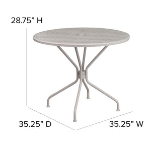 English Elm Oia Commercial-Grade Steel Patio Table with Elegant Rain Flower Top and Umbrella Hole for Any Setting Light Gray 35.25" Round CO-7-SIL-GG