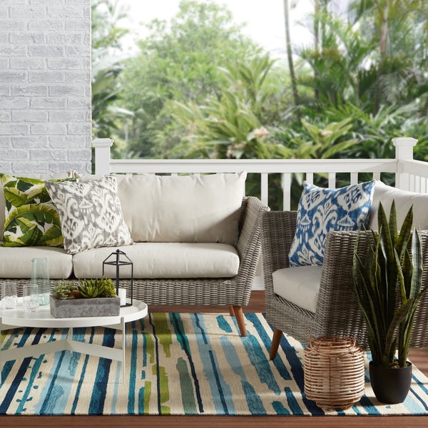 Jaipur Living Colours Sketchy Lines Co19 Tufted Handmade 100% Polypropylene Contemporary Stripes Outdoor Rug Blue, Green 100% Polypropylene, 100% Polypropylene Rug117549