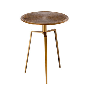 Pasargad Delos Antique Brass Finish Round Side Table - Handcrafted Iron Accent For Elegant Decor Brass Metal Prr-006