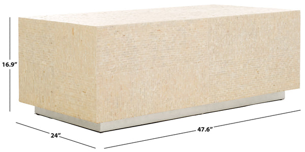 Safavieh Scarlett Rectangular Prism Coffee Table - Elegant Natural Capiz Design With Silver Base For Modern Homes Natural ,Silver Mdf Solid Wood ,Capiz Cof1803a