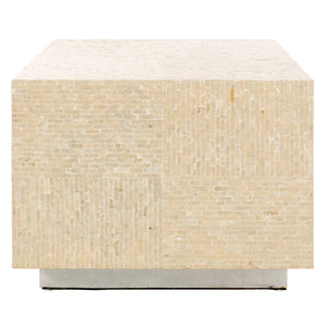 Safavieh Scarlett Rectangular Prism Coffee Table - Elegant Natural Capiz Design With Silver Base For Modern Homes Natural ,Silver Mdf Solid Wood ,Capiz Cof1803a