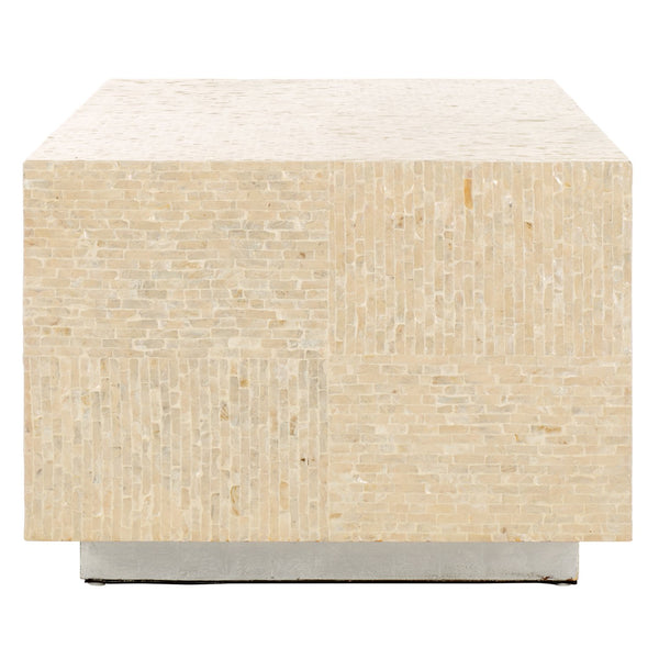 Safavieh Scarlett Rectangular Prism Coffee Table - Elegant Natural Capiz Design With Silver Base For Modern Homes Natural ,Silver Mdf Solid Wood ,Capiz Cof1803a
