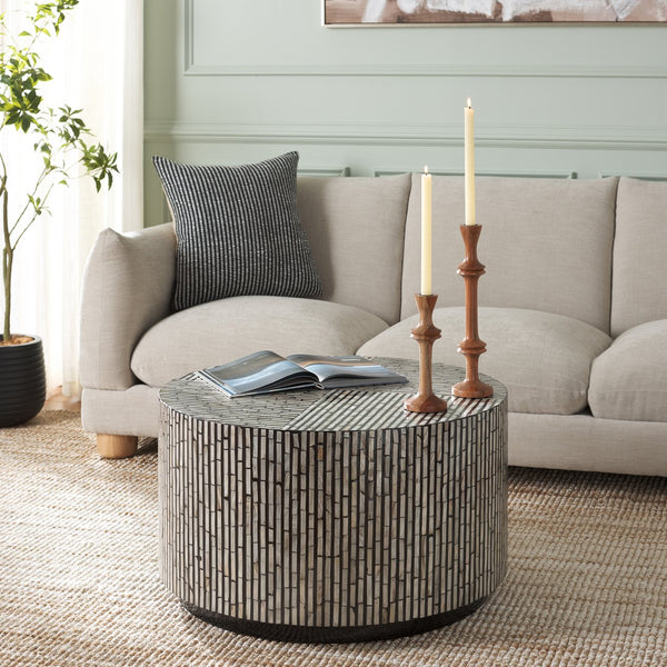 Safavieh Hamza Round Coffee Table - Elegant Black Mother Of Pearl Design, Modern Luxury For Your Living Space Multi ,Black Mdf Solid Wood ,Mop Cof1804a