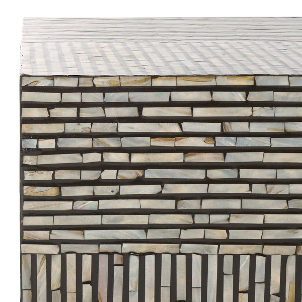 Safavieh Hamza Rectangular Prism Coffee Table - Modern Black With Opulent Mother Of Pearl Accent Design Multi ,Black Mdf Solid Wood ,Mop Cof1806a