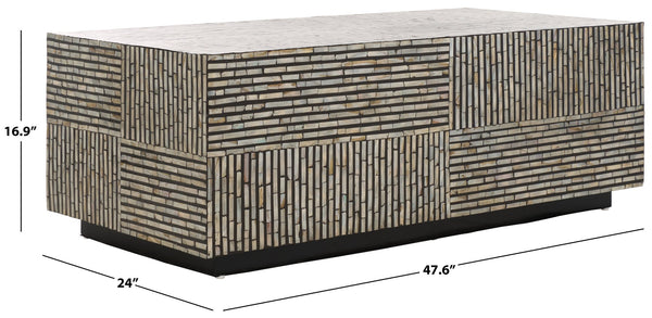 Safavieh Hamza Rectangular Prism Coffee Table - Modern Black With Opulent Mother Of Pearl Accent Design Multi ,Black Mdf Solid Wood ,Mop Cof1806a