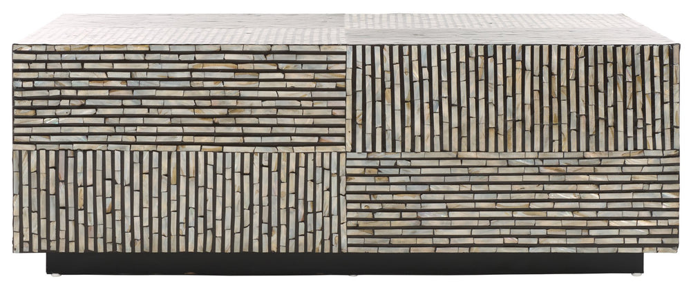 Safavieh Hamza Rectangular Prism Coffee Table - Modern Black With Opulent Mother Of Pearl Accent Design Multi ,Black Mdf Solid Wood ,Mop Cof1806a