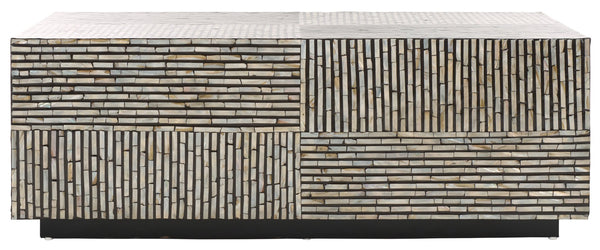 Safavieh Hamza Rectangular Prism Coffee Table - Modern Black With Opulent Mother Of Pearl Accent Design Multi ,Black Mdf Solid Wood ,Mop Cof1806a