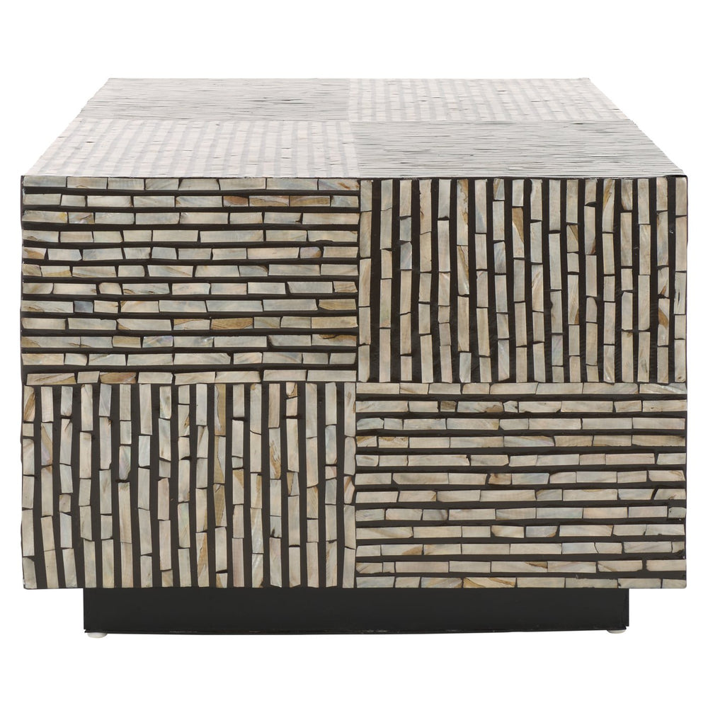 Safavieh Hamza Rectangular Prism Coffee Table - Modern Black With Opulent Mother Of Pearl Accent Design Multi ,Black Mdf Solid Wood ,Mop Cof1806a