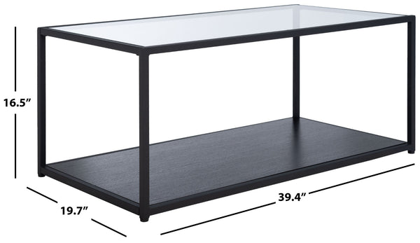 Safavieh Ackley Modern Glass Coffee Table With Storage Shelf - Sleek Black Frame For Contemporary Living Spaces COF2000A