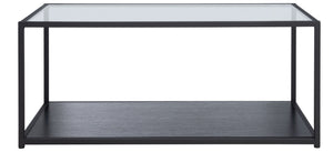 Safavieh Ackley Modern Glass Coffee Table With Storage Shelf - Sleek Black Frame For Contemporary Living Spaces COF2000A