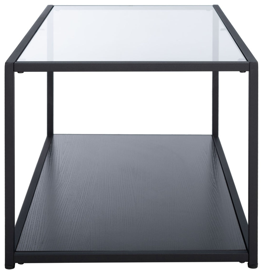 Safavieh Ackley Modern Glass Coffee Table With Storage Shelf - Sleek Black Frame For Contemporary Living Spaces COF2000A
