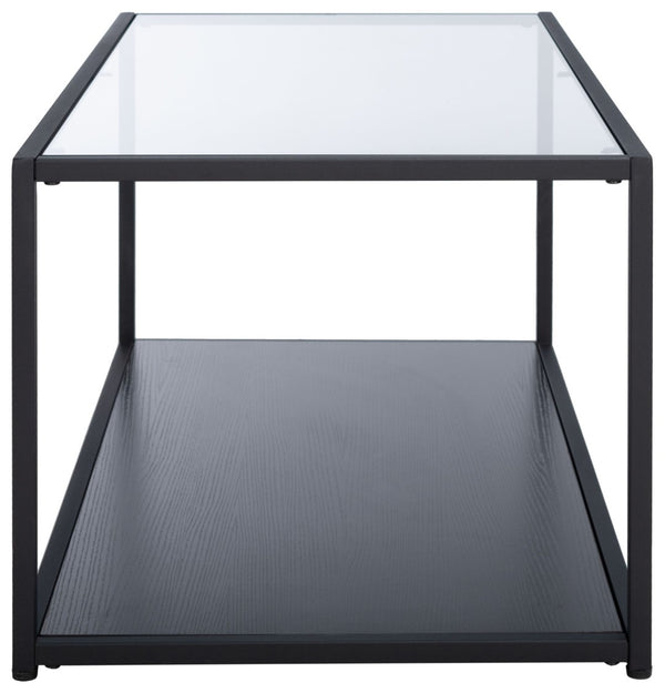 Safavieh Ackley Modern Glass Coffee Table With Storage Shelf - Sleek Black Frame For Contemporary Living Spaces COF2000A