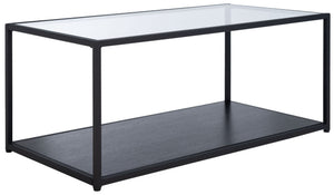 Safavieh Ackley Modern Glass Coffee Table With Storage Shelf - Sleek Black Frame For Contemporary Living Spaces COF2000A
