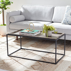 Safavieh Andey Modern Coffee Table - Minimalist Black Metal Frame With Brown Tray Top For Stylish Living Spaces COF2001A