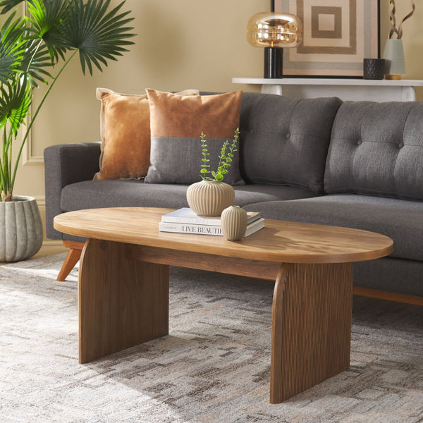 Safavieh Syura Elegant Ribbed Coffee Table - Sculptural Design With Curved Top And Flared Legs For Modern Living Natural COF2100A
