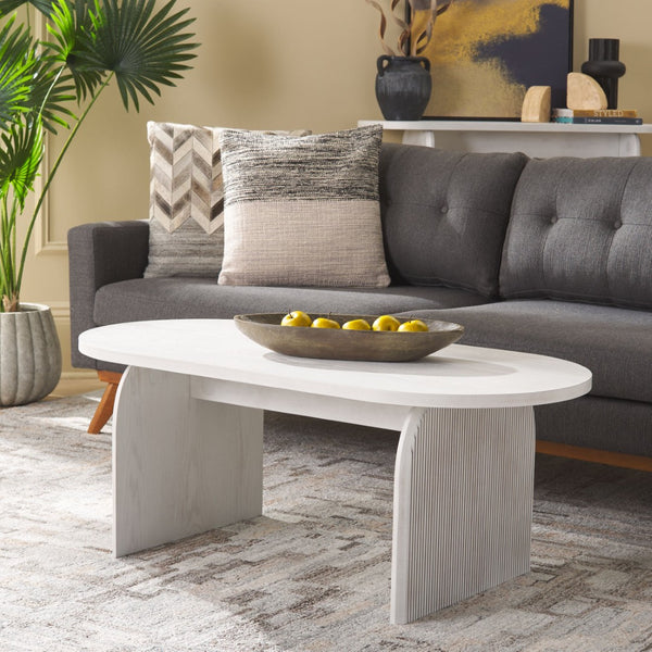 Safavieh Syura Elegant Ribbed Coffee Table - Sculptural Design With Curved Top And Flared Legs For Modern Living White Wash COF2100C