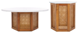 Safavieh Danez Coffee Table - Chic Hexagonal Design With Faux Marble Top And Cane-Mesh Base For Any Space White Faux Marble / Natural COF2101A