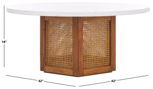 Safavieh Danez Cane Coffee Table White Faux Marble / Natural 42" x 42" x 18"