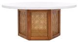 Safavieh Danez Cane Coffee Table White Faux Marble / Natural 42" x 42" x 18"