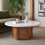 Safavieh Danez Cane Coffee Table White Faux Marble / Natural 42" x 42" x 18"