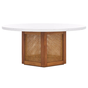 Safavieh Danez Cane Coffee Table White Faux Marble / Natural 42" x 42" x 18"