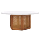 Safavieh Danez Cane Coffee Table White Faux Marble / Natural 42" x 42" x 18"