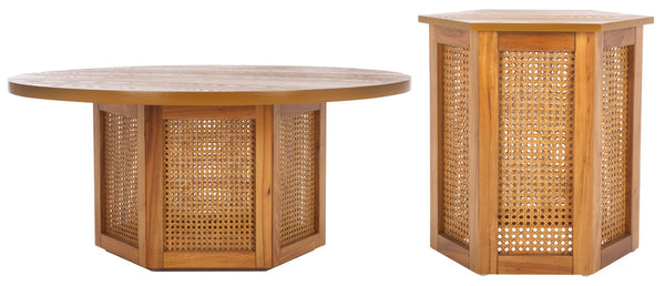 Safavieh Danez Coffee Table - Chic Hexagonal Design With Faux Marble Top And Cane-Mesh Base For Any Space Natural / Natural COF2101B